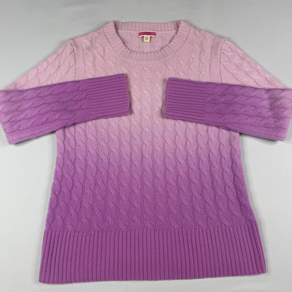 J.Crew‎ Sweater Women XS Pink Purple Ombre Cashmere Cable Knit Crewneck Limited